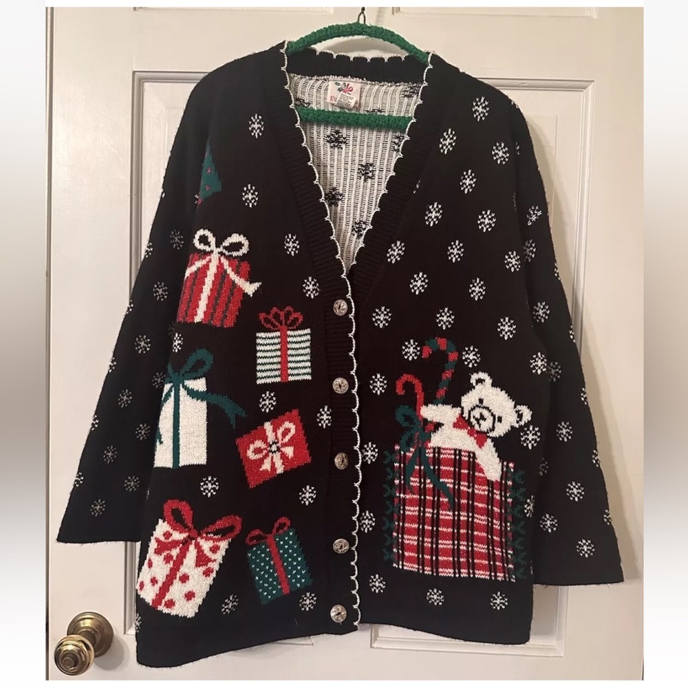 Vintage 90s Streetwear Fairy Kei Bears Christmas Holiday Knit Cardigan Sweater